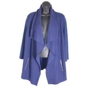 Amber Sun Women's XS Merino Wool Cardigan Open Front Navy Blue Draped Sweater